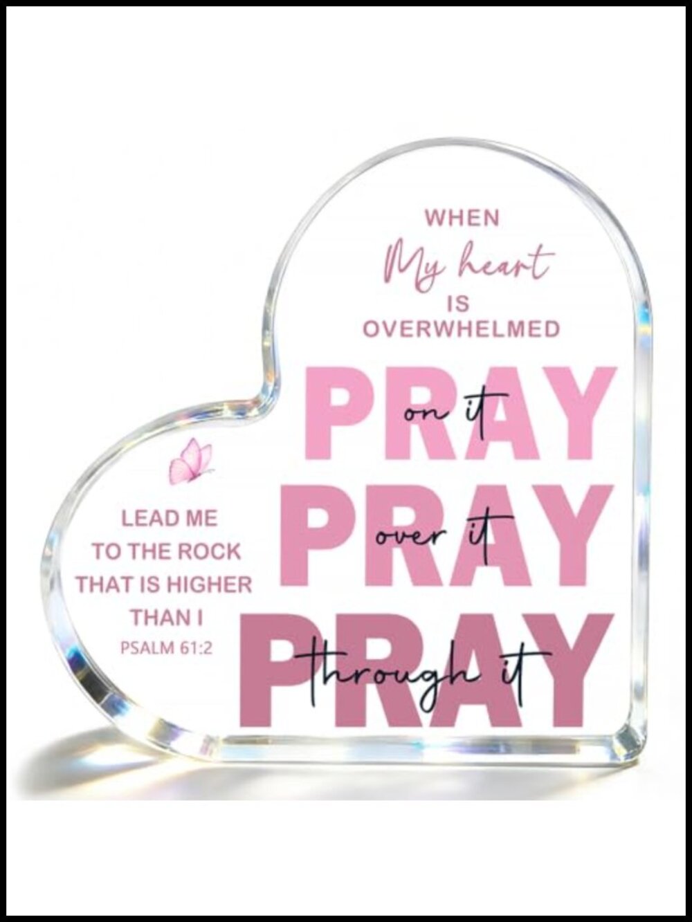 Christian Heart Acrylic Desk Ornament Inspirational Pray on It Gift